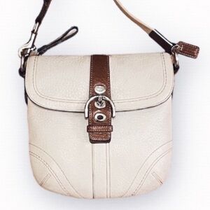 Coach Small Off-White Pebbled Leather Buckle Soho Flap Crossbody Shoulder
Bag
